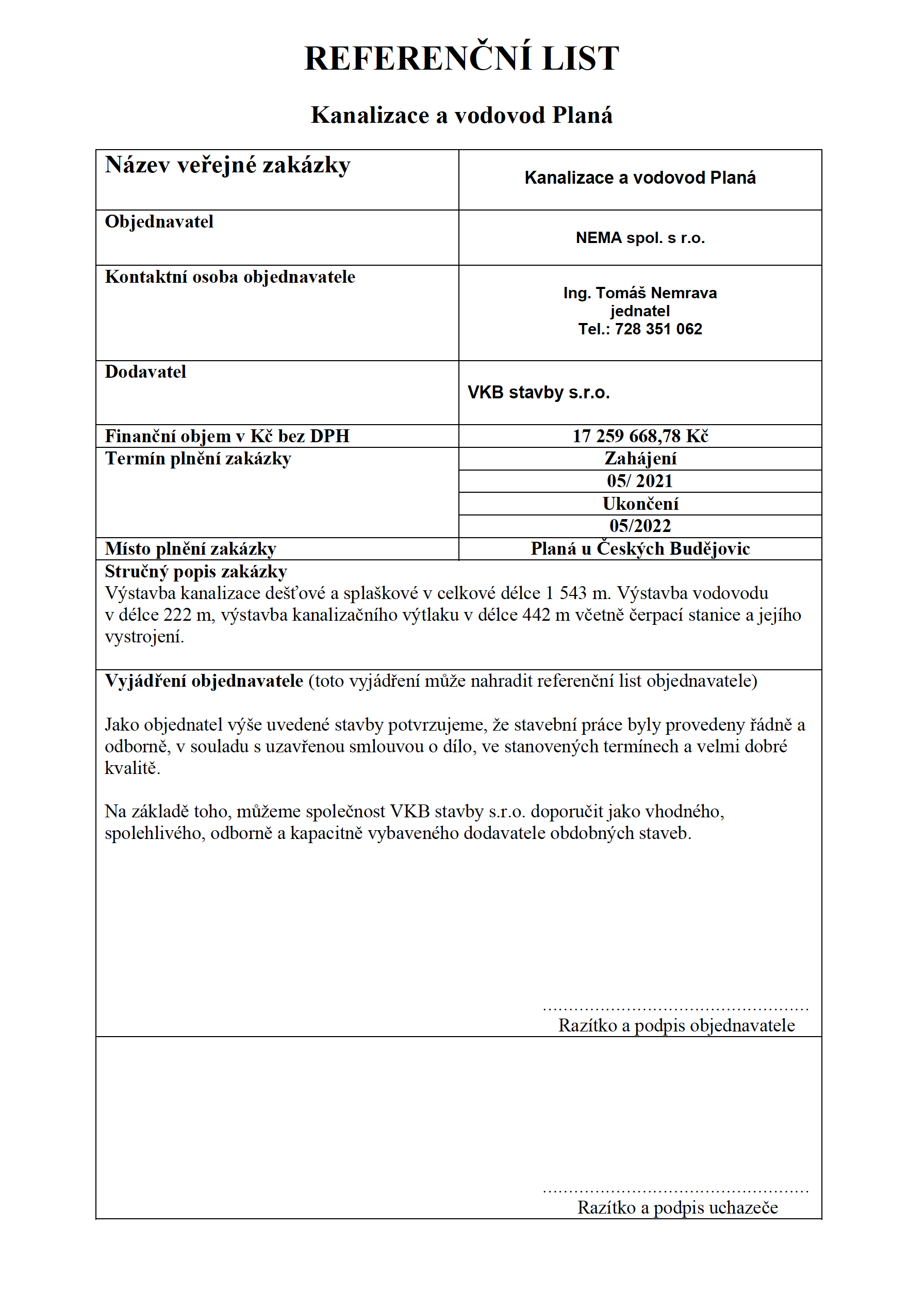 Kanalizace a vodovod Planá